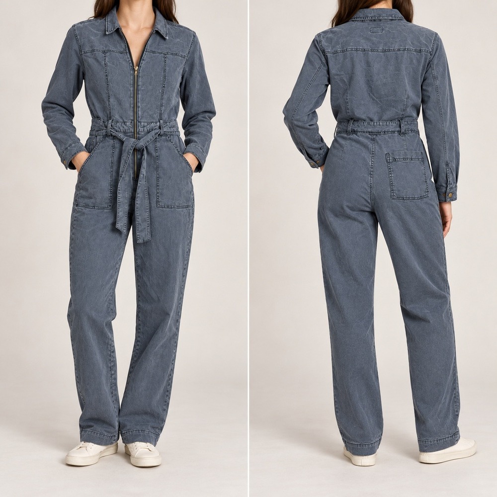 Universal Thread Jumpsuit Womens 4 Gray Long Sleeve Zip Front Tie Boiler Suit
